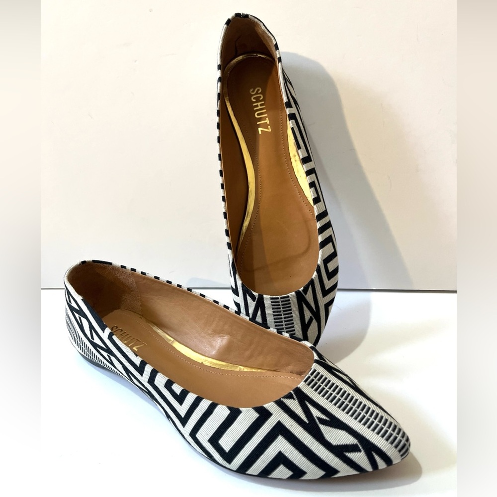 SCHUTZ TECIDO ART DECO Print Slip on Pointy Toe Ballet Flats 10B